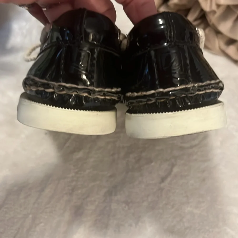 Sperry Black Patent Leather Topsider Loafer Moccasin Non-stick Boat Shoes